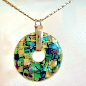 Shell Circle Pendant (only) w/ detachable silver wrap.